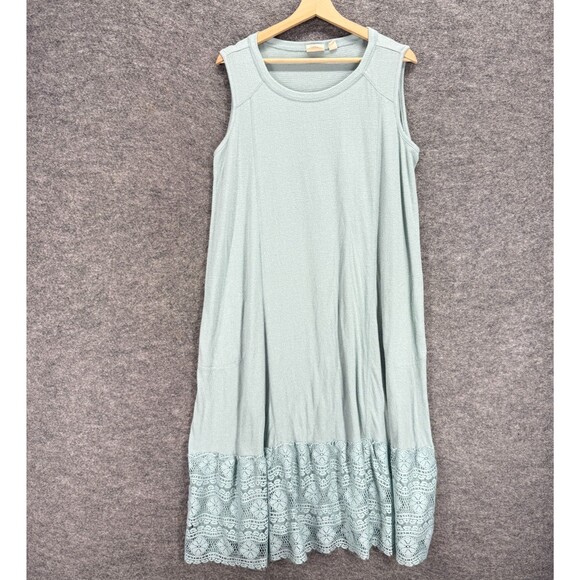 Logo Lori Goldstein Dress Women L Large Blue Shift Midi Sleeveless Linen Casual - Picture 1 of 7